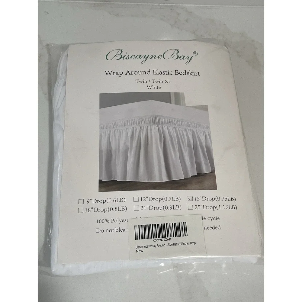 New Biscayne Bay Wrap Around Twin Sz Bed Elastic White Bedskirt 15